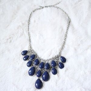 Blue Teardrop Silver Statement Necklace